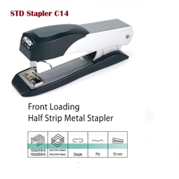 STD DELUXE C-14 FRONT LOADING HALF STRIP METAL STAPLER Executive Model