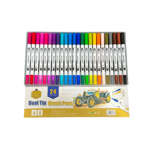 <h2>24 Colors Dual Tip Brush Pens Set – Art Supplies</h2>